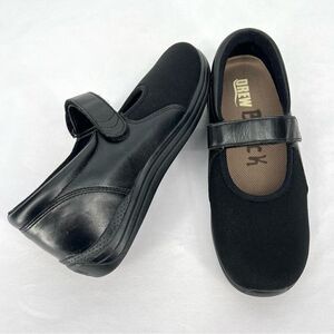 Drew Black Magnolia Mary Jane Leather and Stretch Ortho Rocker Bottom Flat 8.5WW